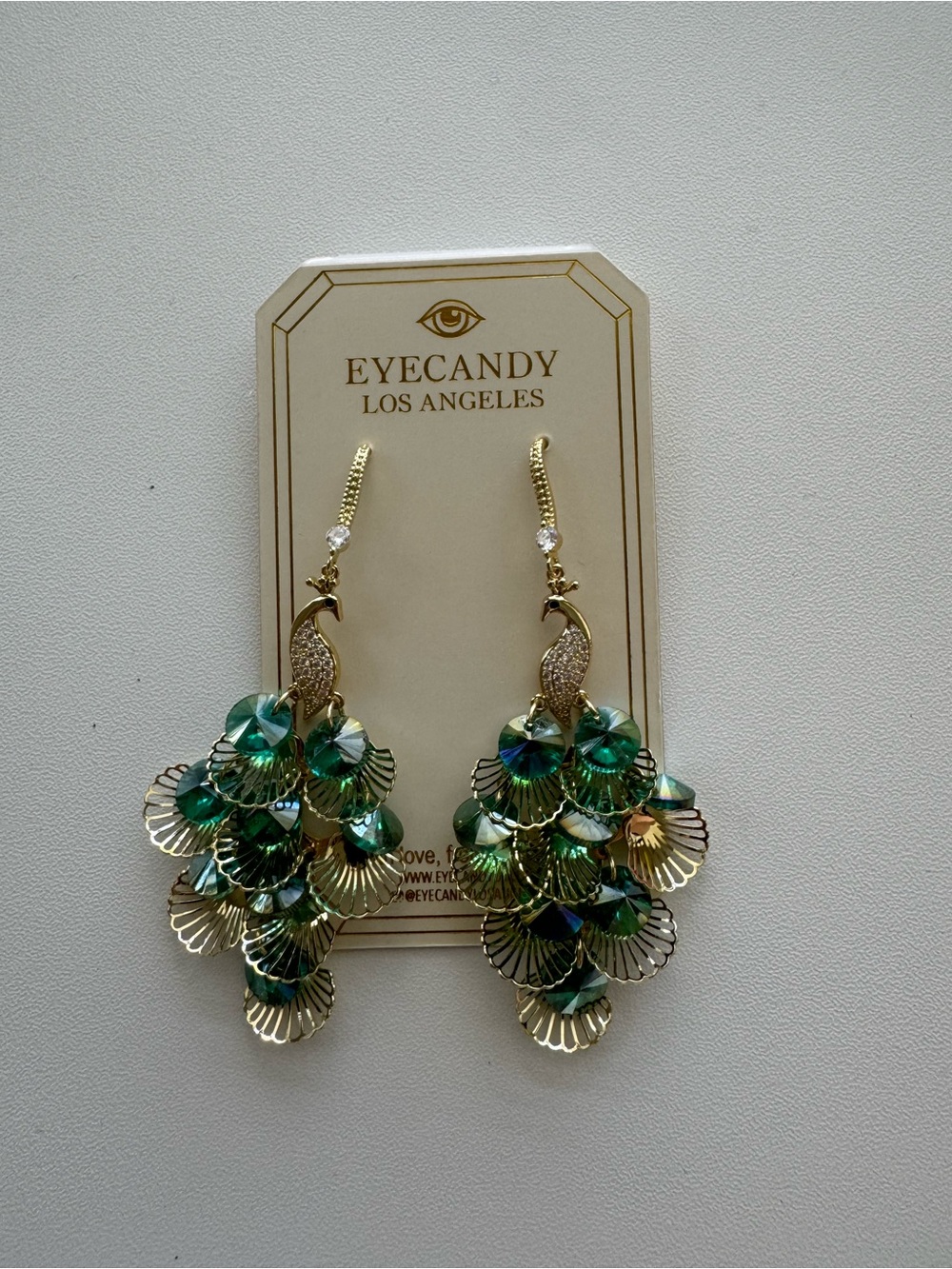 Eye Candy Peacock Green Crystal Cluster Drop Earrings